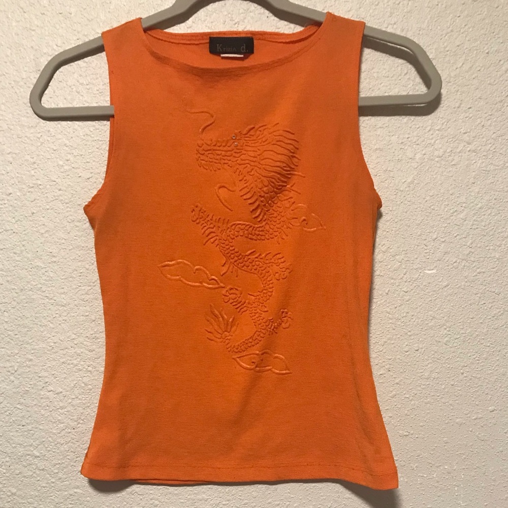 Women’s Size S-M Orange Dragon Textured Tank Top by Krizia d.